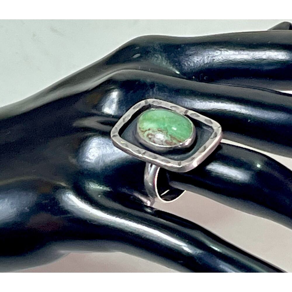 VTG Taxco Sterling Silver 925 Green Turquoise Statement Ring Sz 7.75 8.8g Signed - Picture 5 of 16